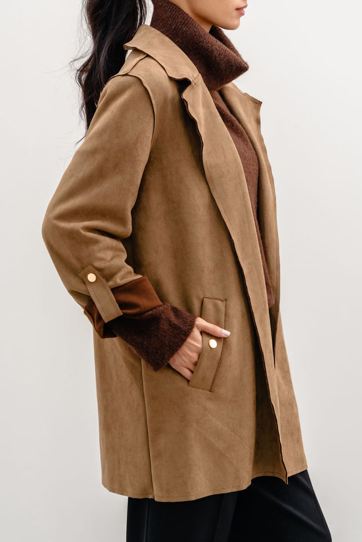 KHAKI SUEDE MID COAT