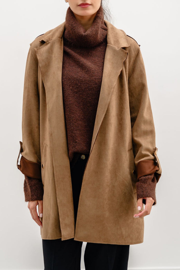 KHAKI SUEDE MID COAT