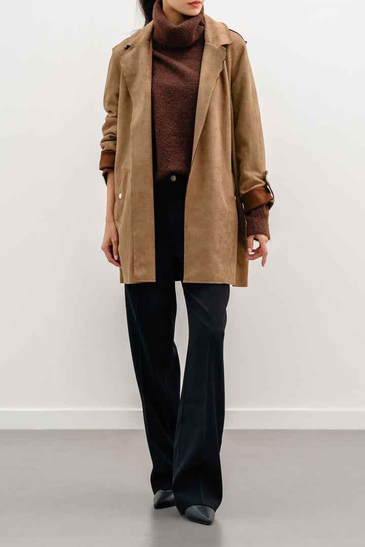 KHAKI SUEDE MID COAT