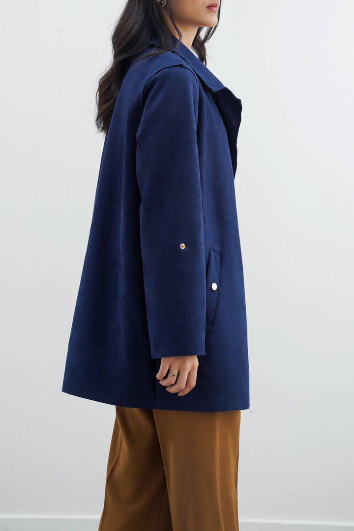 NAVY SUEDE MID COAT