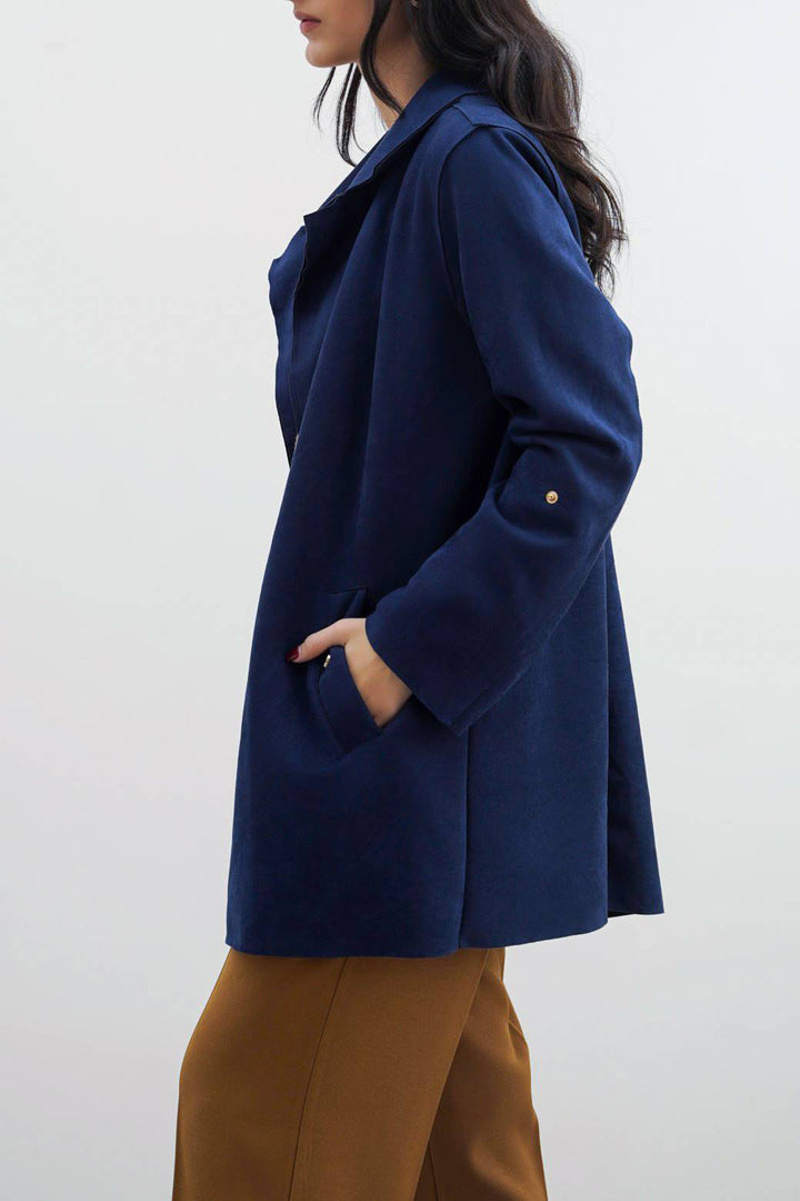 NAVY SUEDE MID COAT