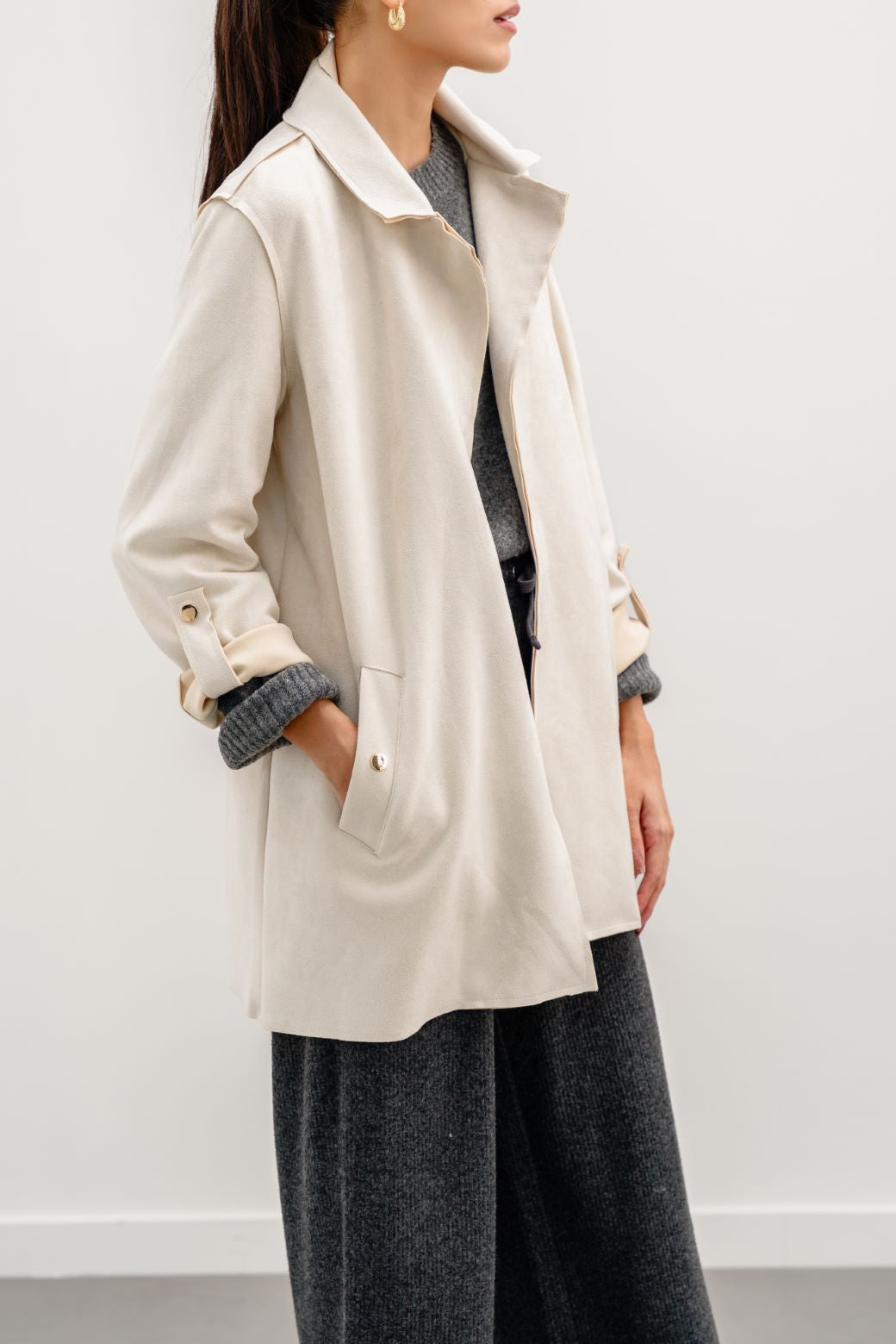 WHITE SUEDE MID COAT