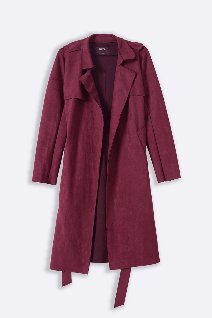 BURGUNDY SUEDE TRENCH COAT