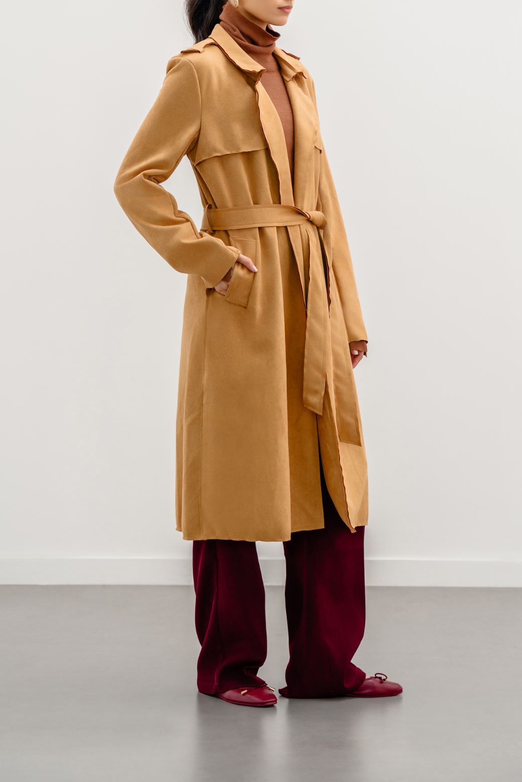 CAMEL SUEDE TRENCH COAT