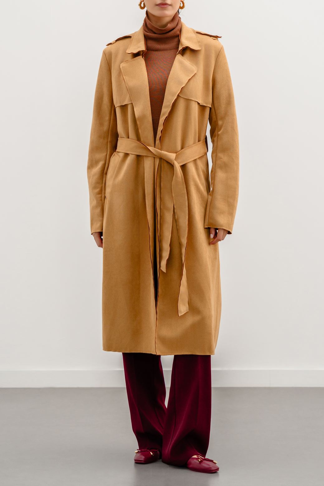 CAMEL SUEDE TRENCH COAT