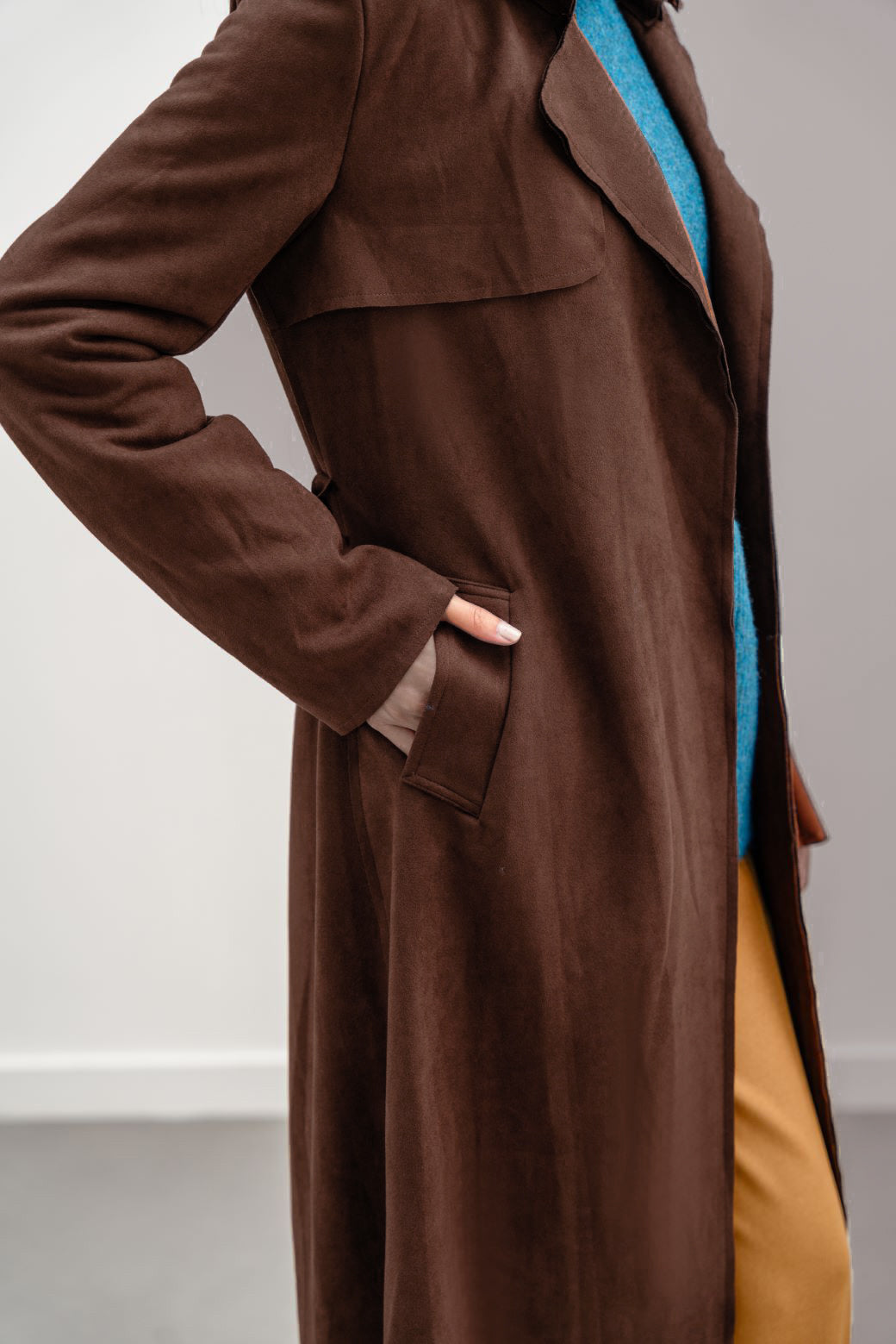 CHOCOLATE SUEDE TRENCH COAT