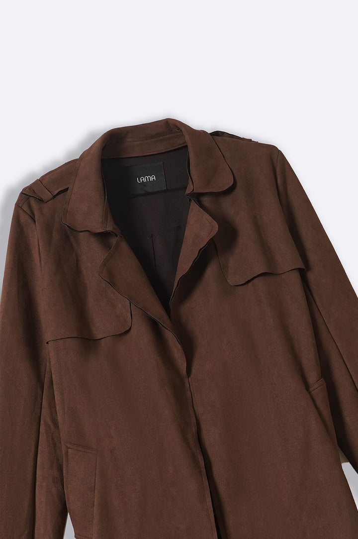 CHOCOLATE SUEDE TRENCH COAT