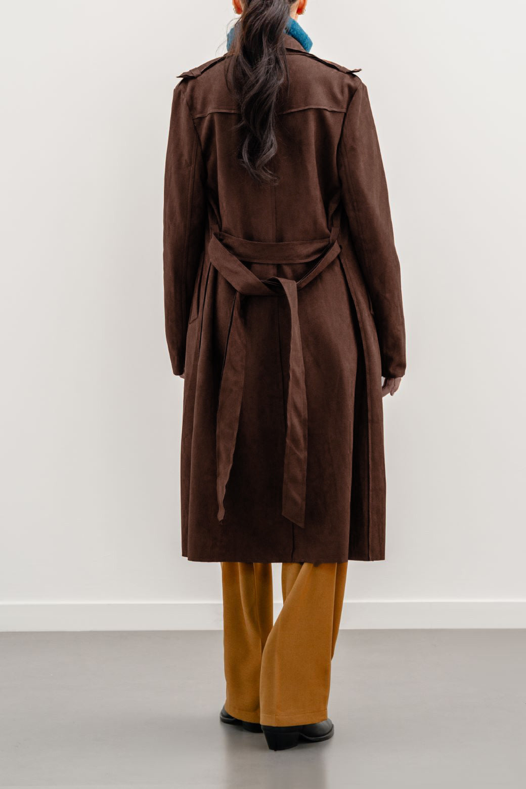 CHOCOLATE SUEDE TRENCH COAT