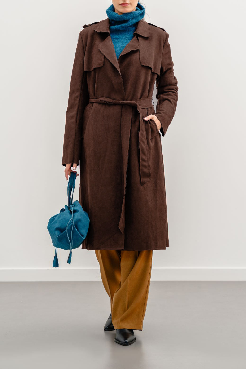 CHOCOLATE SUEDE TRENCH COAT