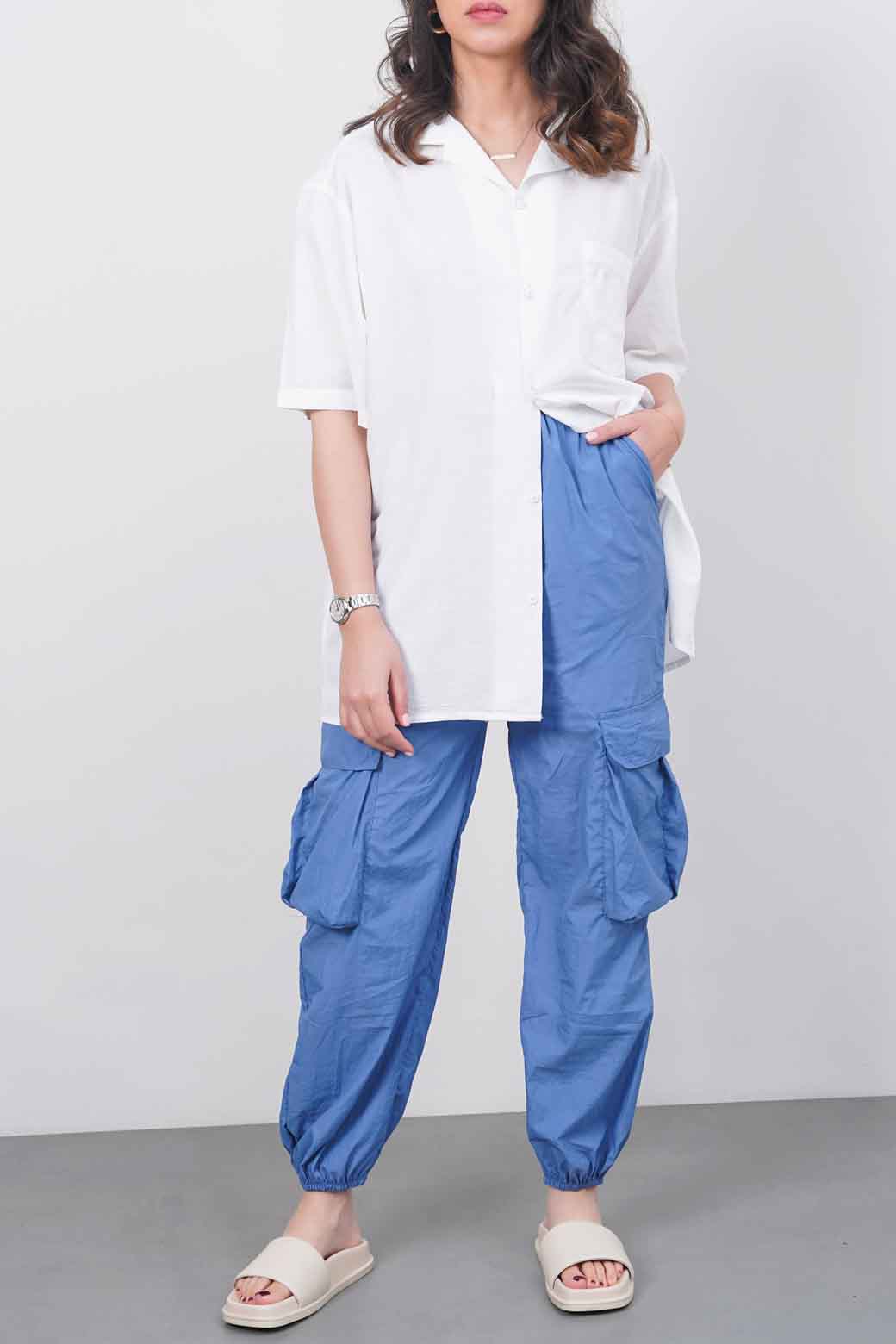 BLUE PARACHUTE DRAWSTRING PANTS