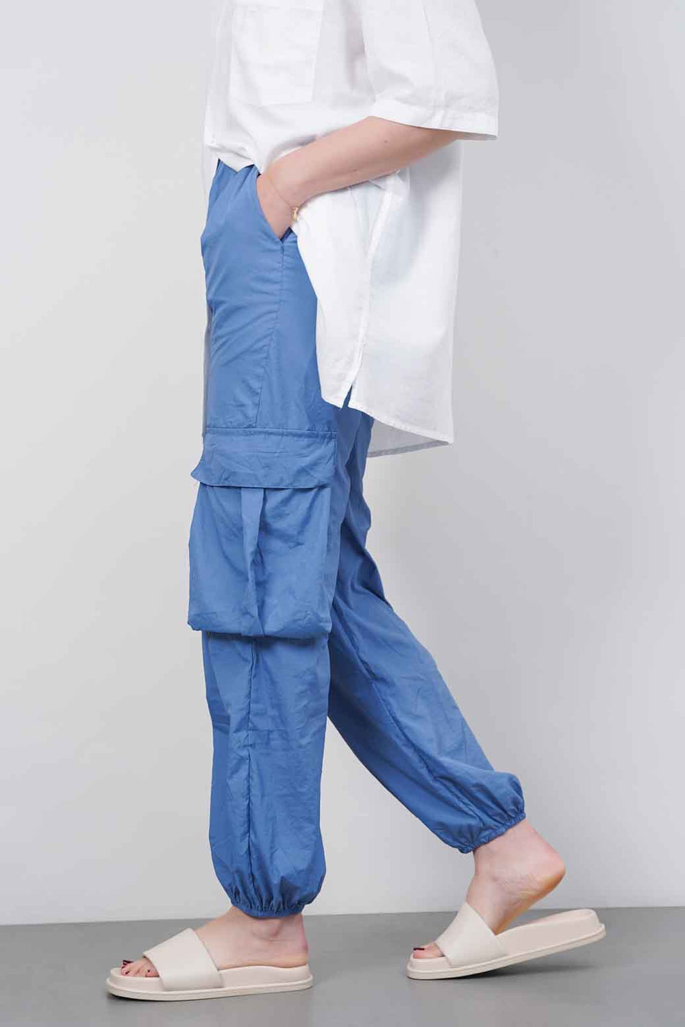 BLUE PARACHUTE DRAWSTRING PANTS