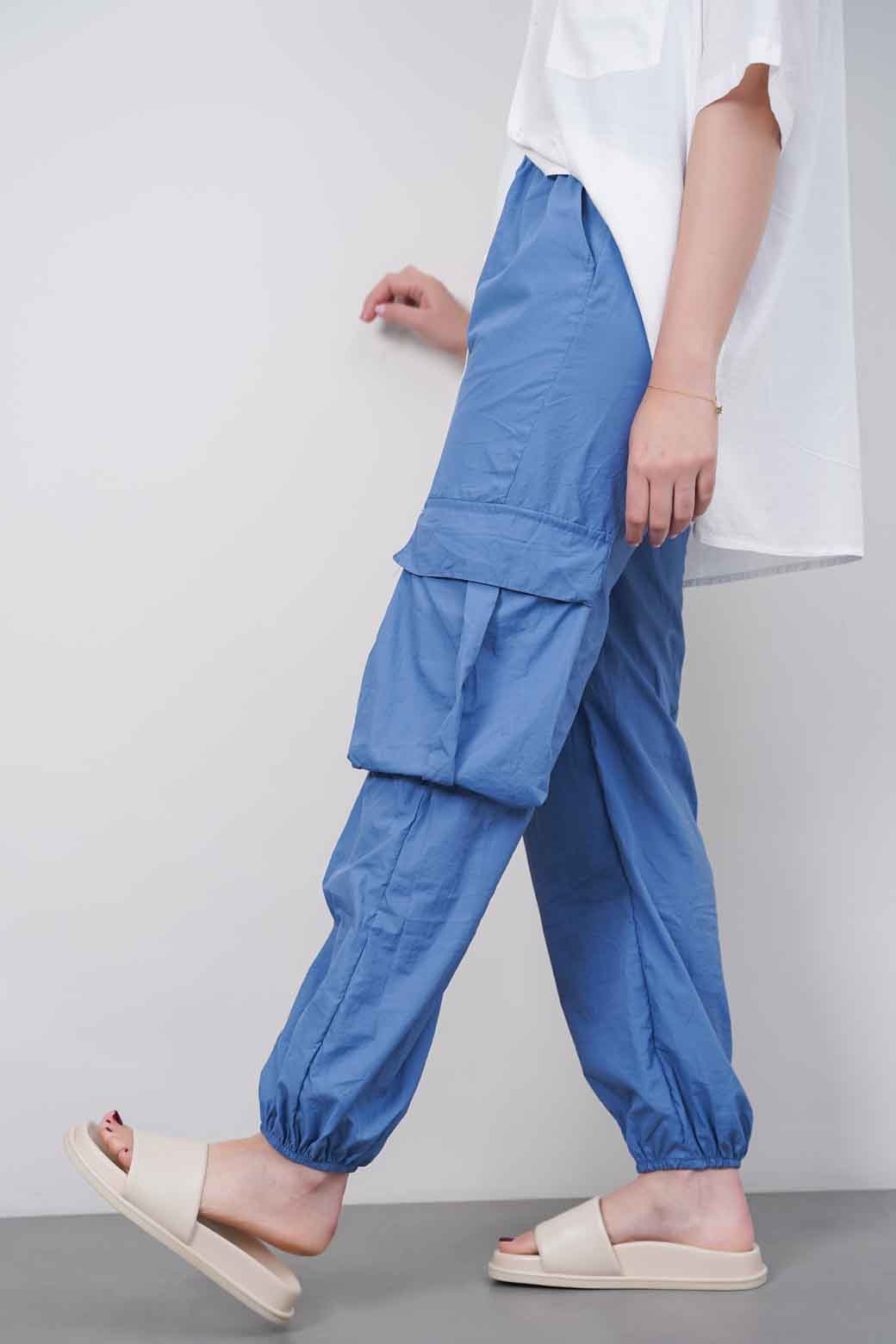 BLUE PARACHUTE DRAWSTRING PANTS