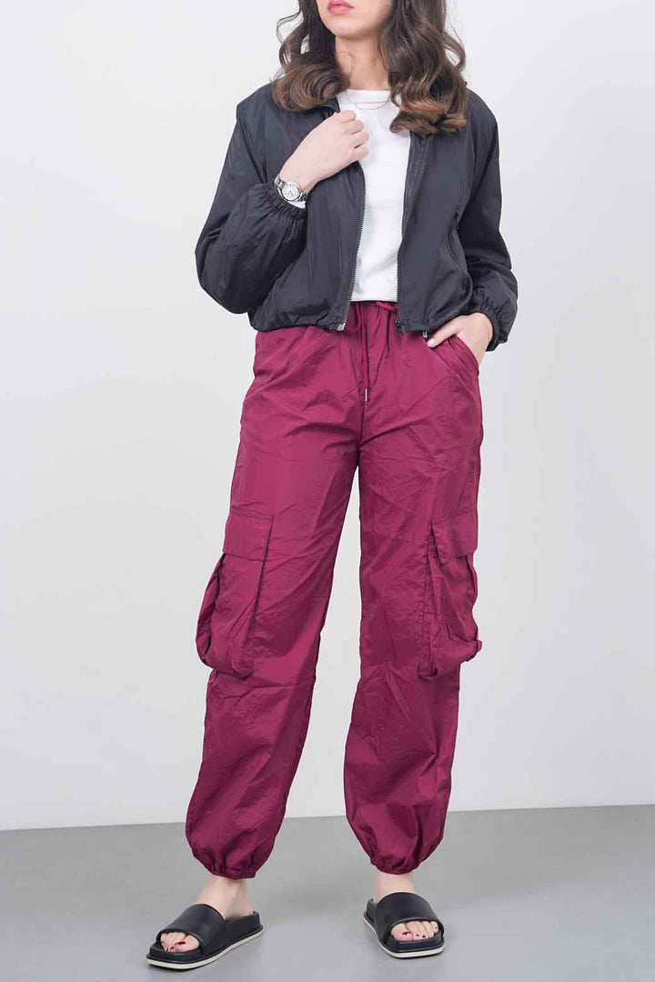 MAROON PARACHUTE DRAWSTRING PANTS