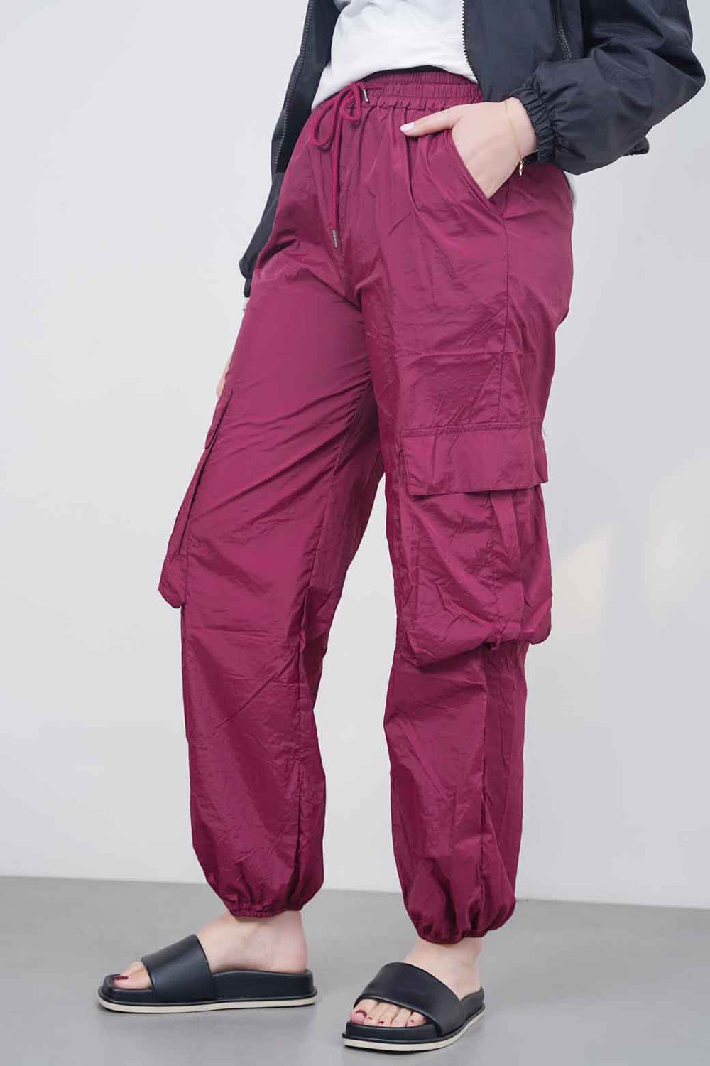 MAROON PARACHUTE DRAWSTRING PANTS