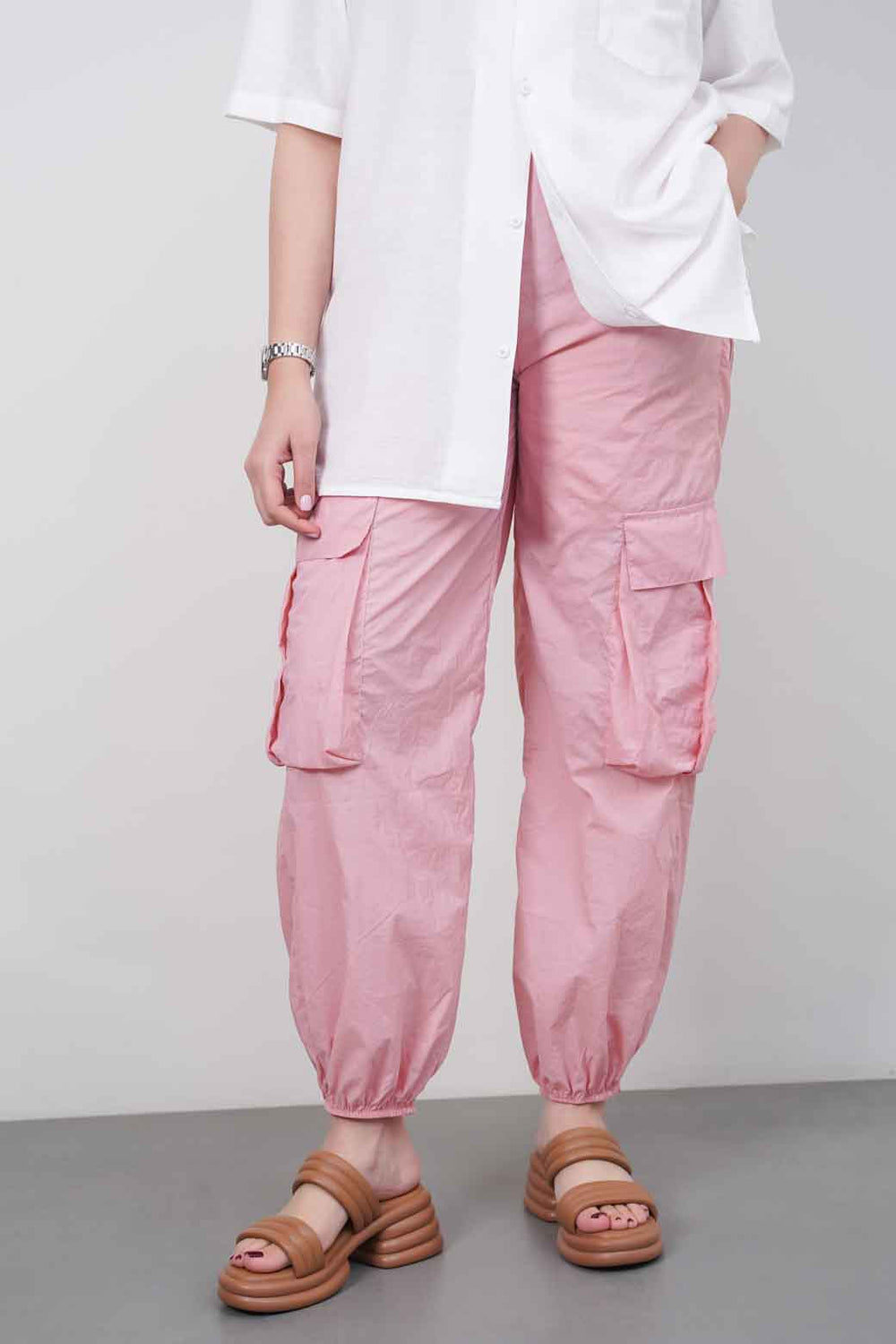 PINK PARACHUTE DRAWSTRING PANTS