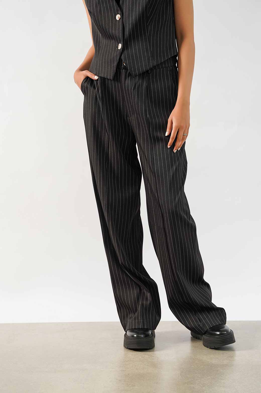 BLACK PINSTRIPE TAILORED PANTS
