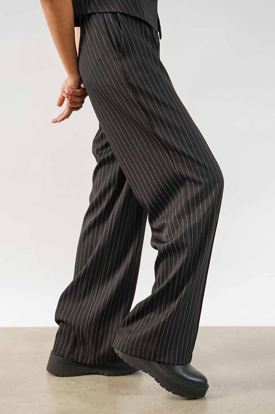 BLACK PINSTRIPE TAILORED PANTS
