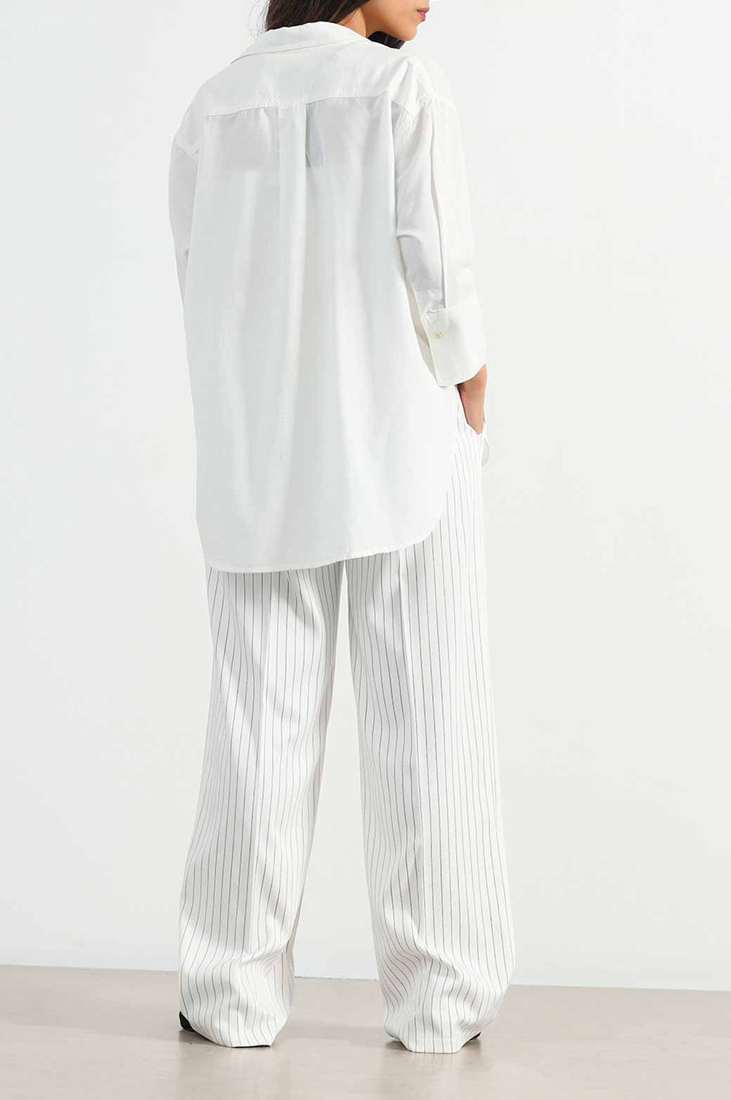 CREAM PINSTRIPE TAILORED PANTS