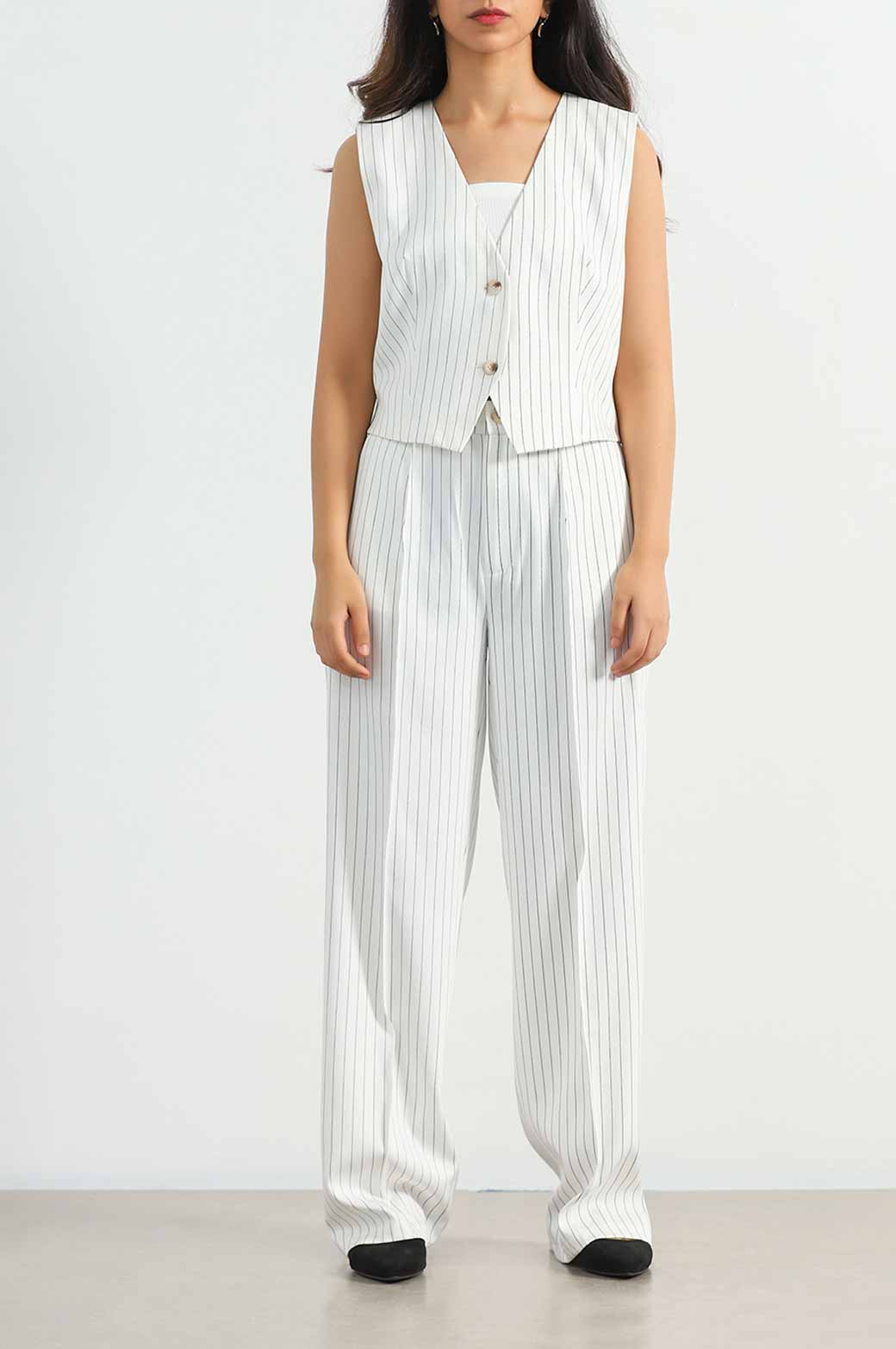 CREAM PINSTRIPE TAILORED PANTS