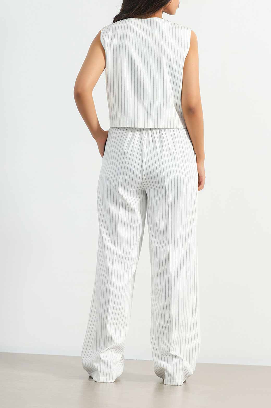 CREAM PINSTRIPE TAILORED PANTS