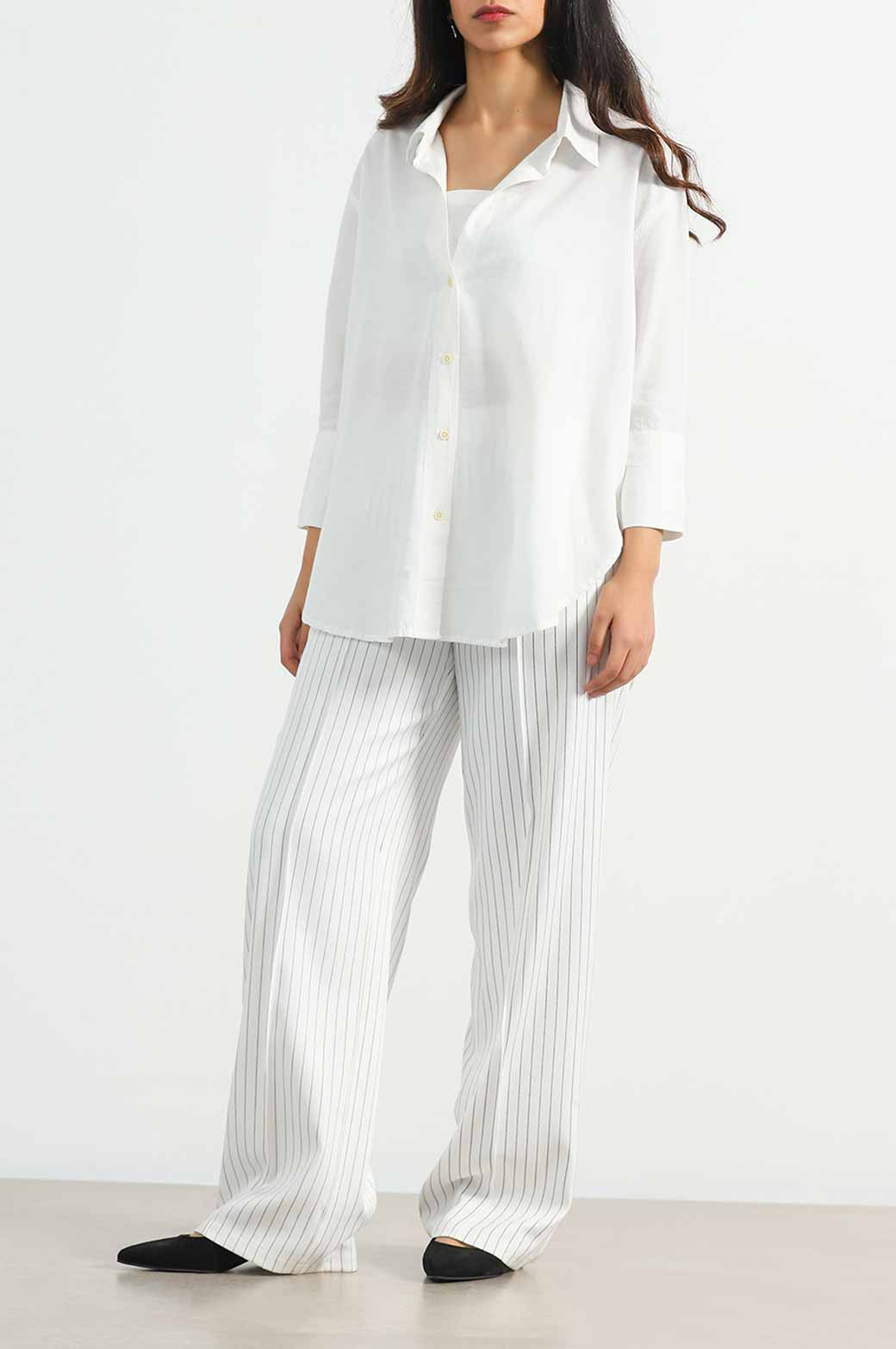 CREAM PINSTRIPE TAILORED PANTS