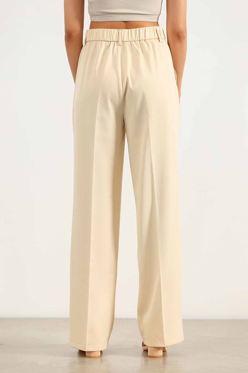 CREAM STRAIGHT TAILORED PANTS