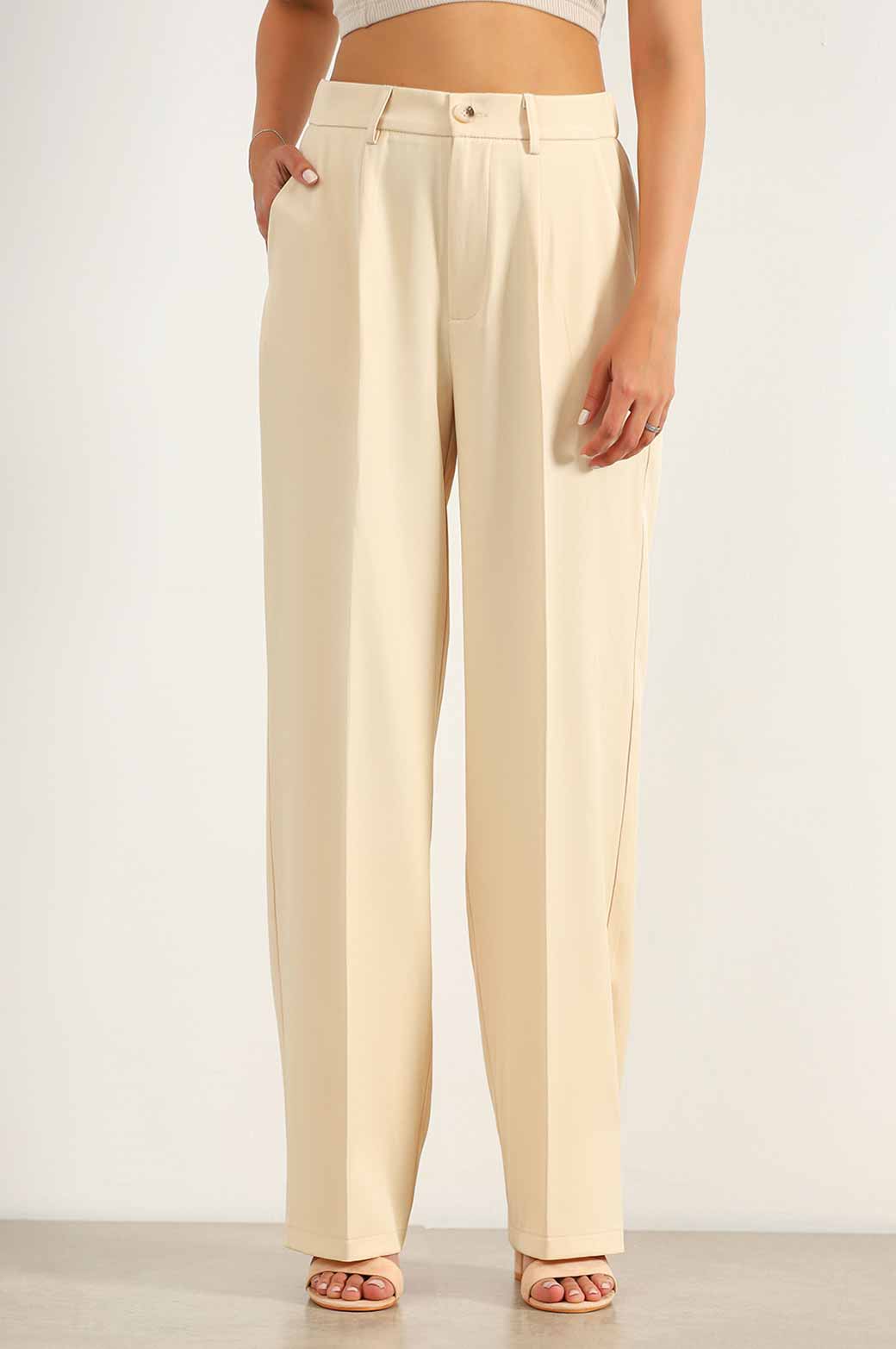 CREAM STRAIGHT TAILORED PANTS