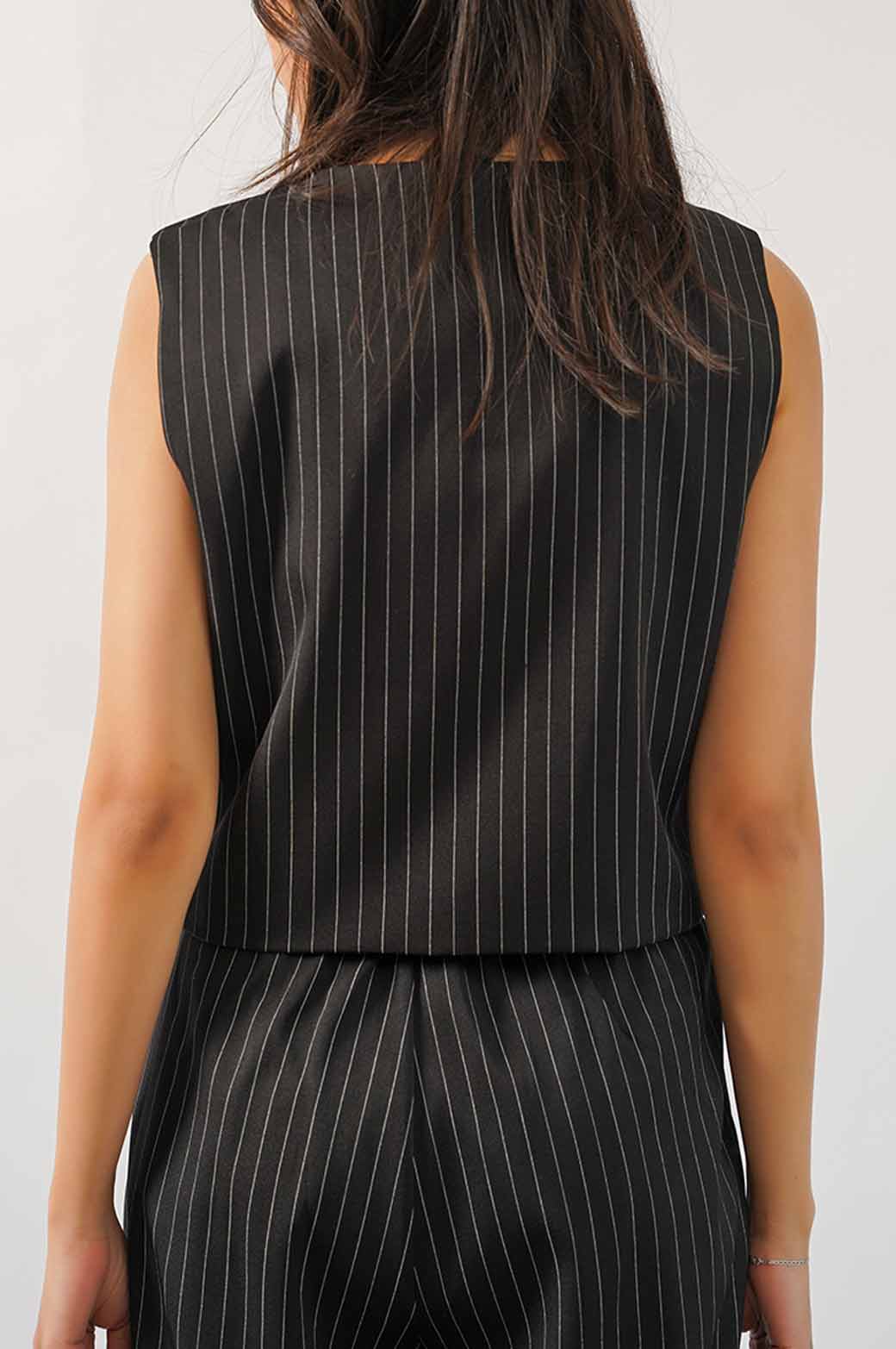 BLACK SHORT PINSTRIPE WAISTCOAT