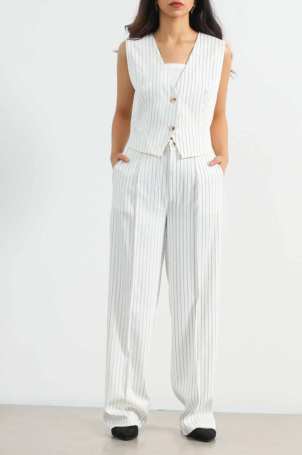 CREAM SHORT PINSTRIPE WAISTCOAT