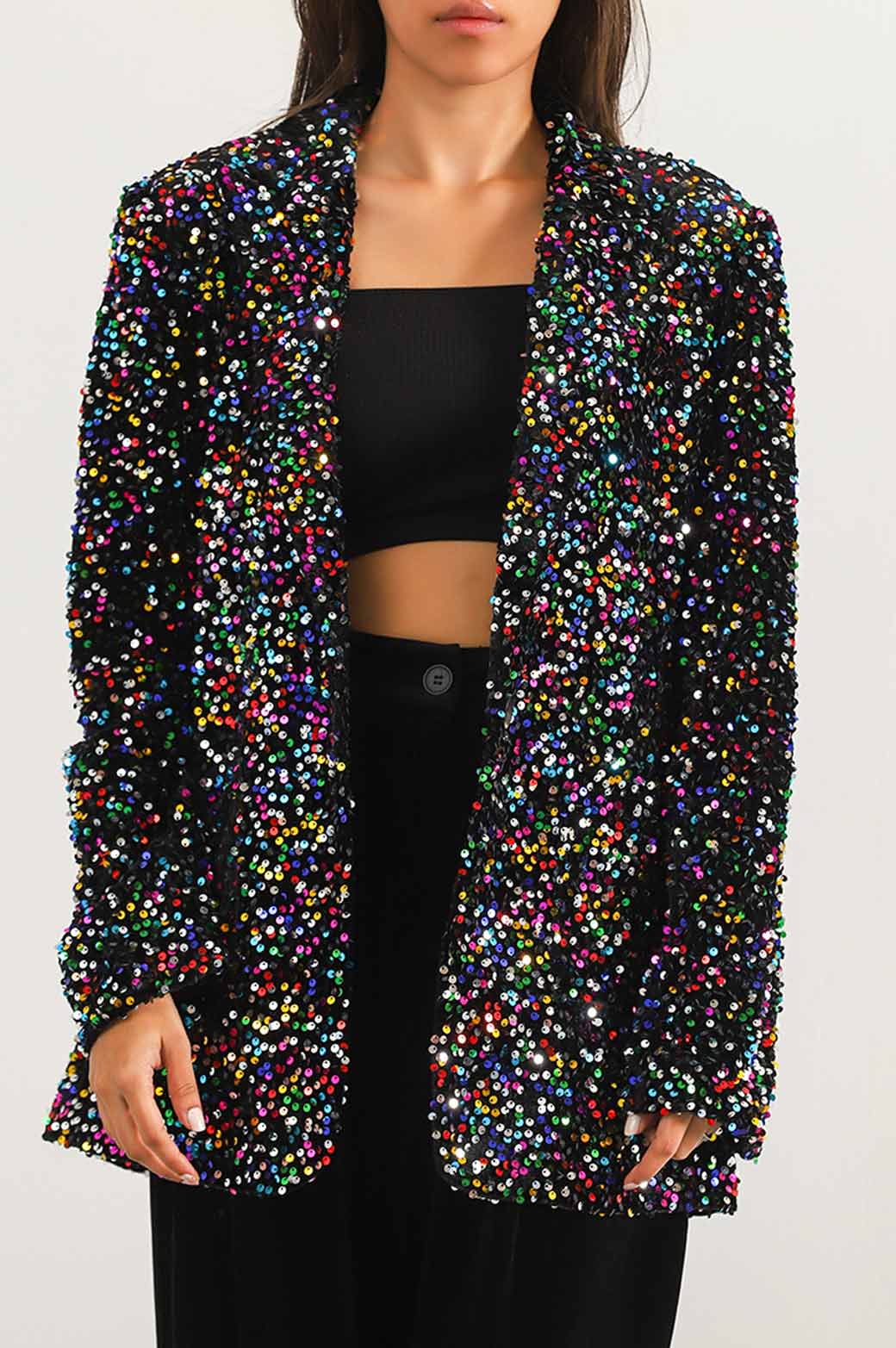 BLACK SEQUINNED EVENING BLAZER