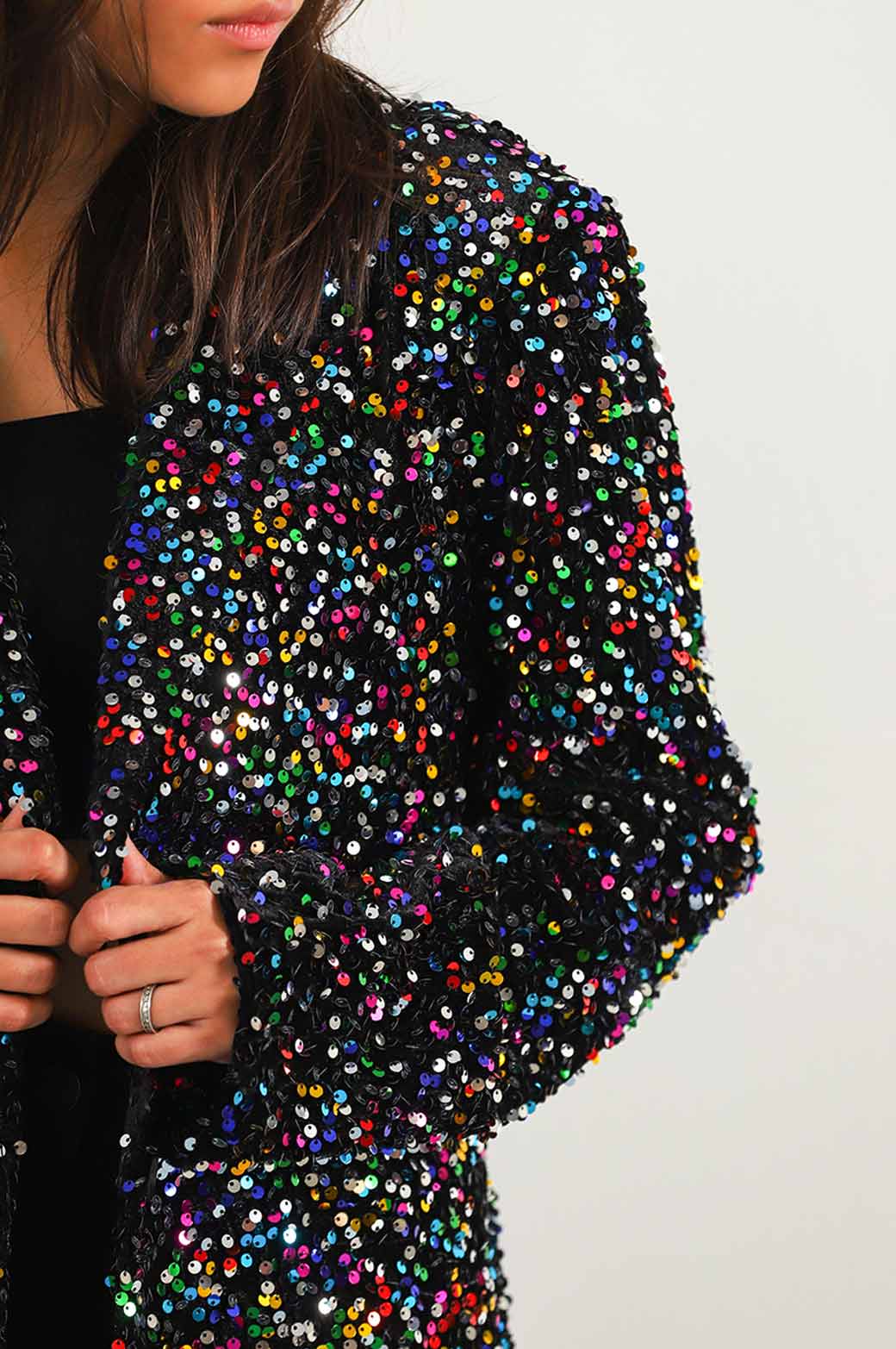 BLACK SEQUINNED EVENING BLAZER