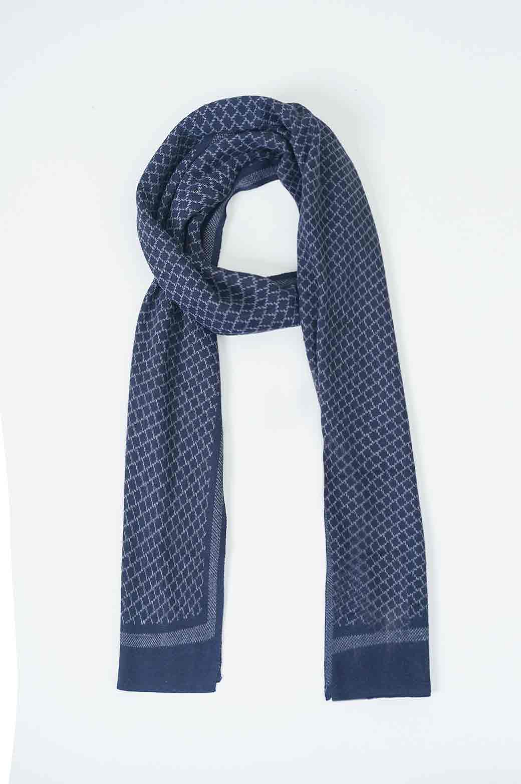 NAVY WOVEN PATTERNED SCARF