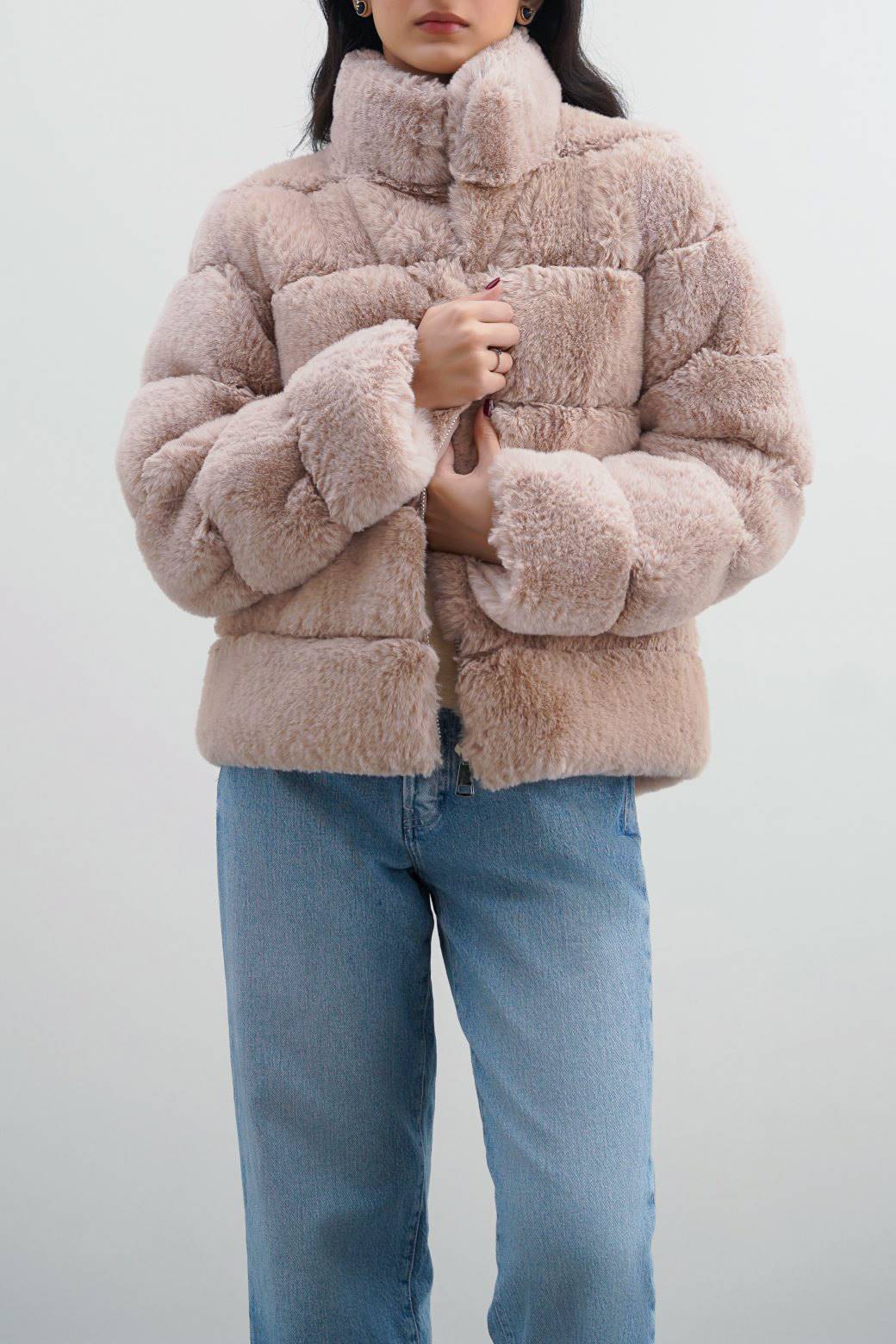 BEIGE PLUSH FUR JACKET