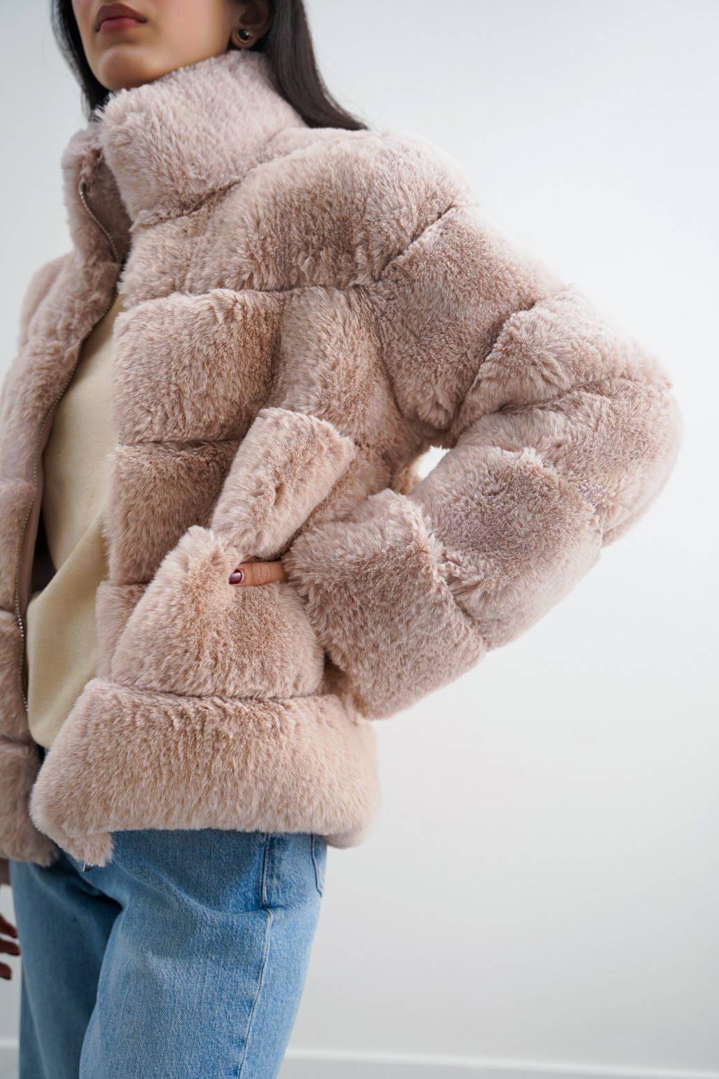 BEIGE PLUSH FUR JACKET