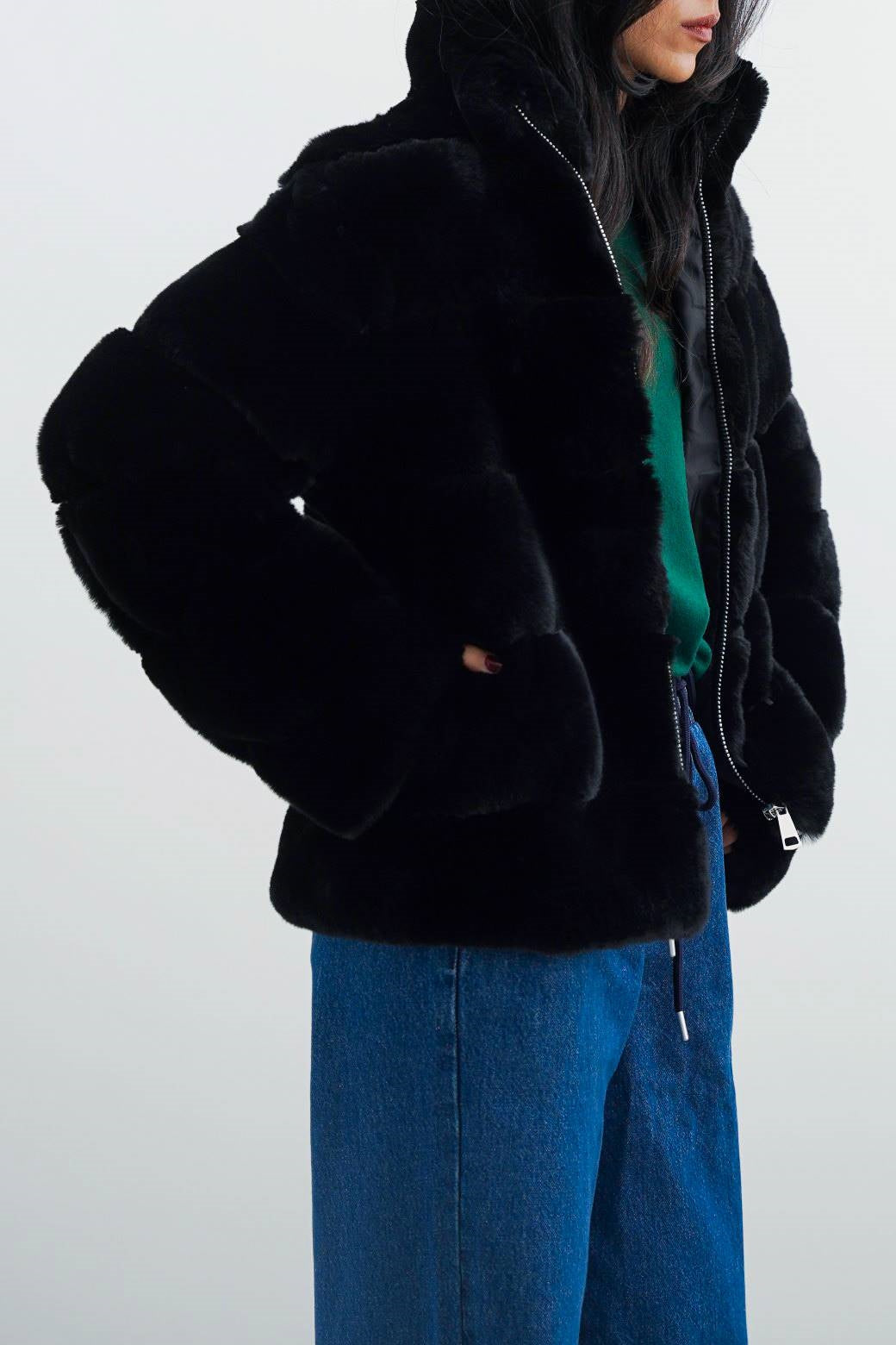 BLACK PLUSH FUR JACKET