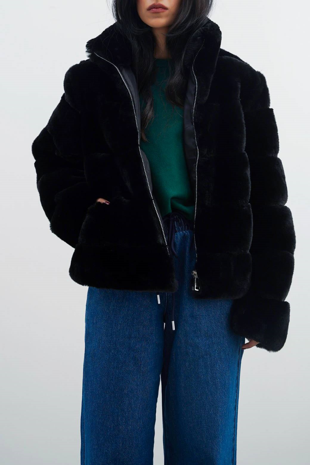 BLACK PLUSH FUR JACKET