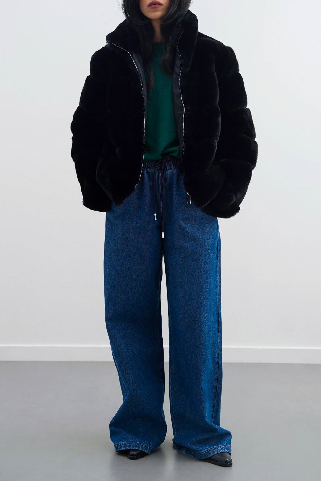 BLACK PLUSH FUR JACKET