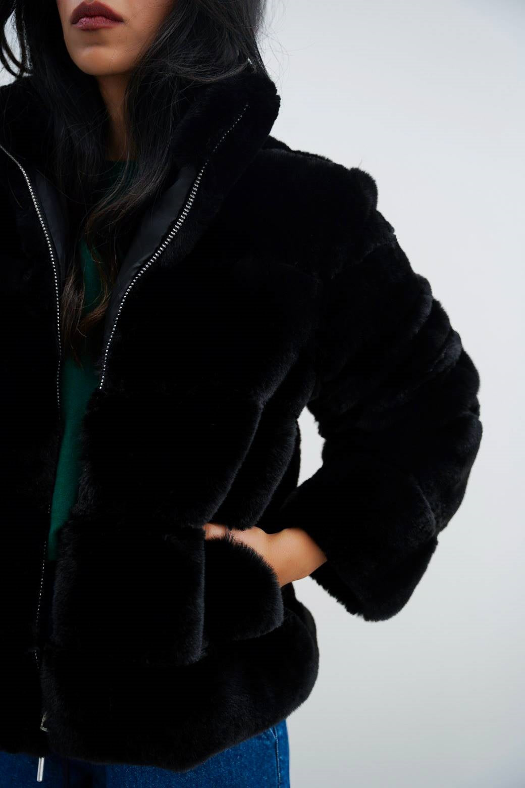 BLACK PLUSH FUR JACKET