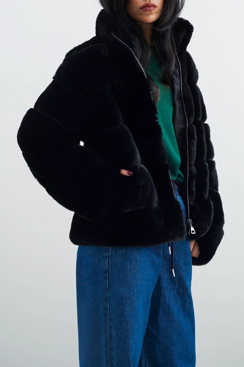 BLACK PLUSH FUR JACKET