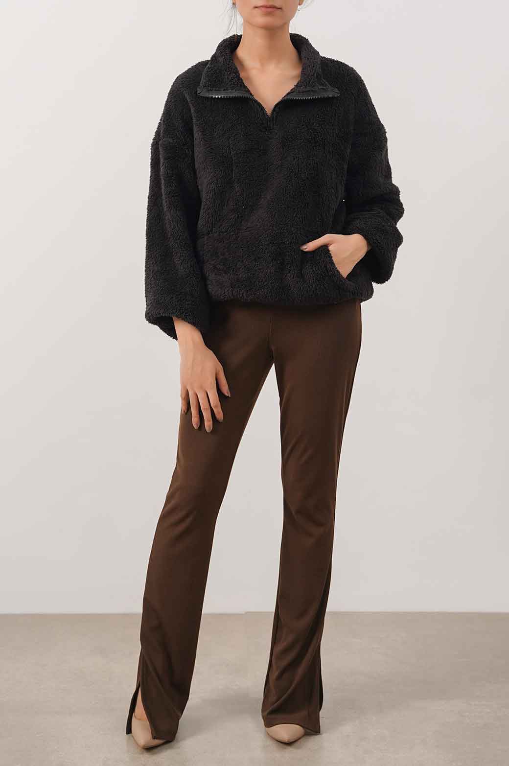 BLACK MOCK NECK FUR JACKET