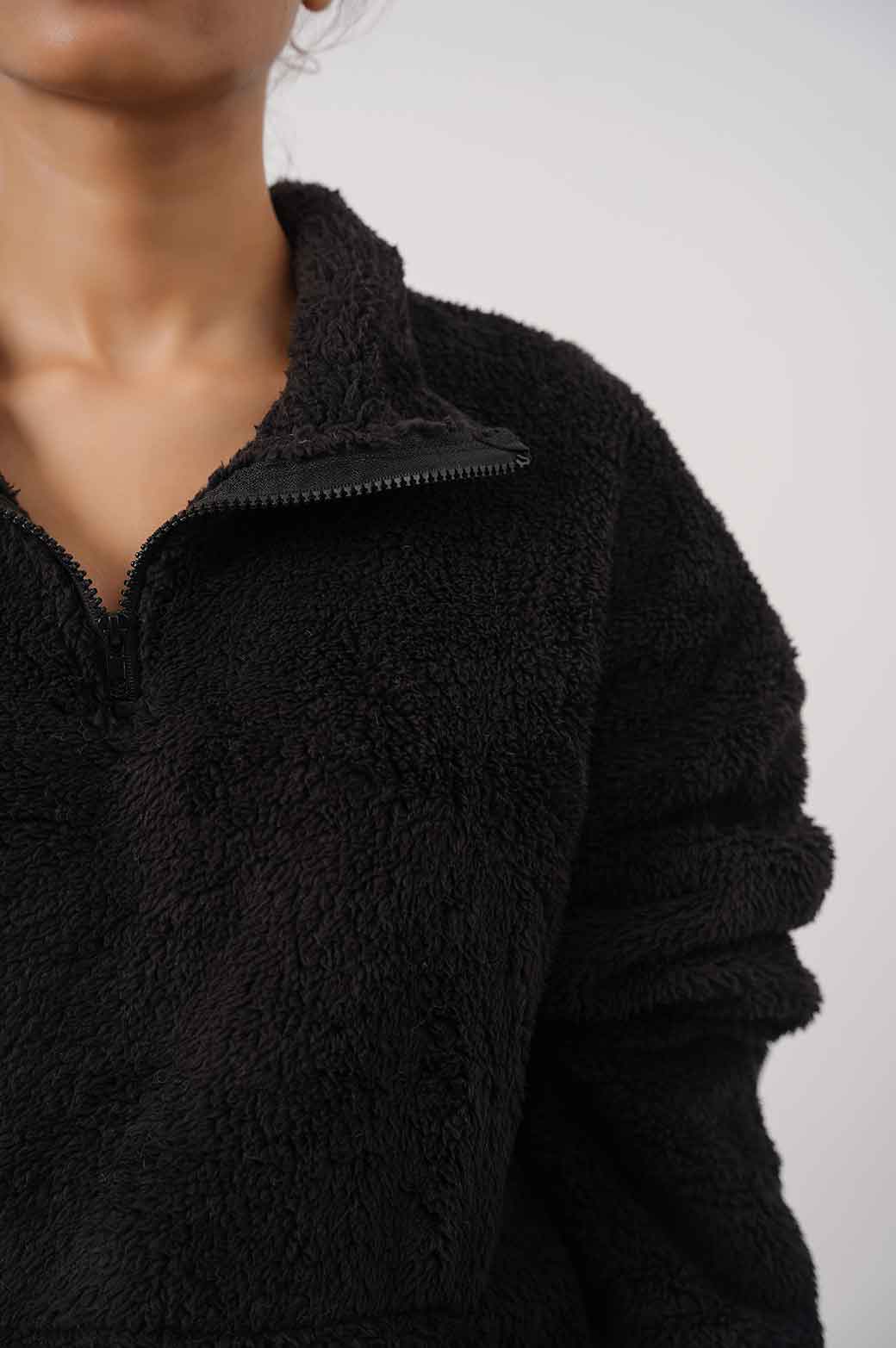 BLACK MOCK NECK FUR JACKET