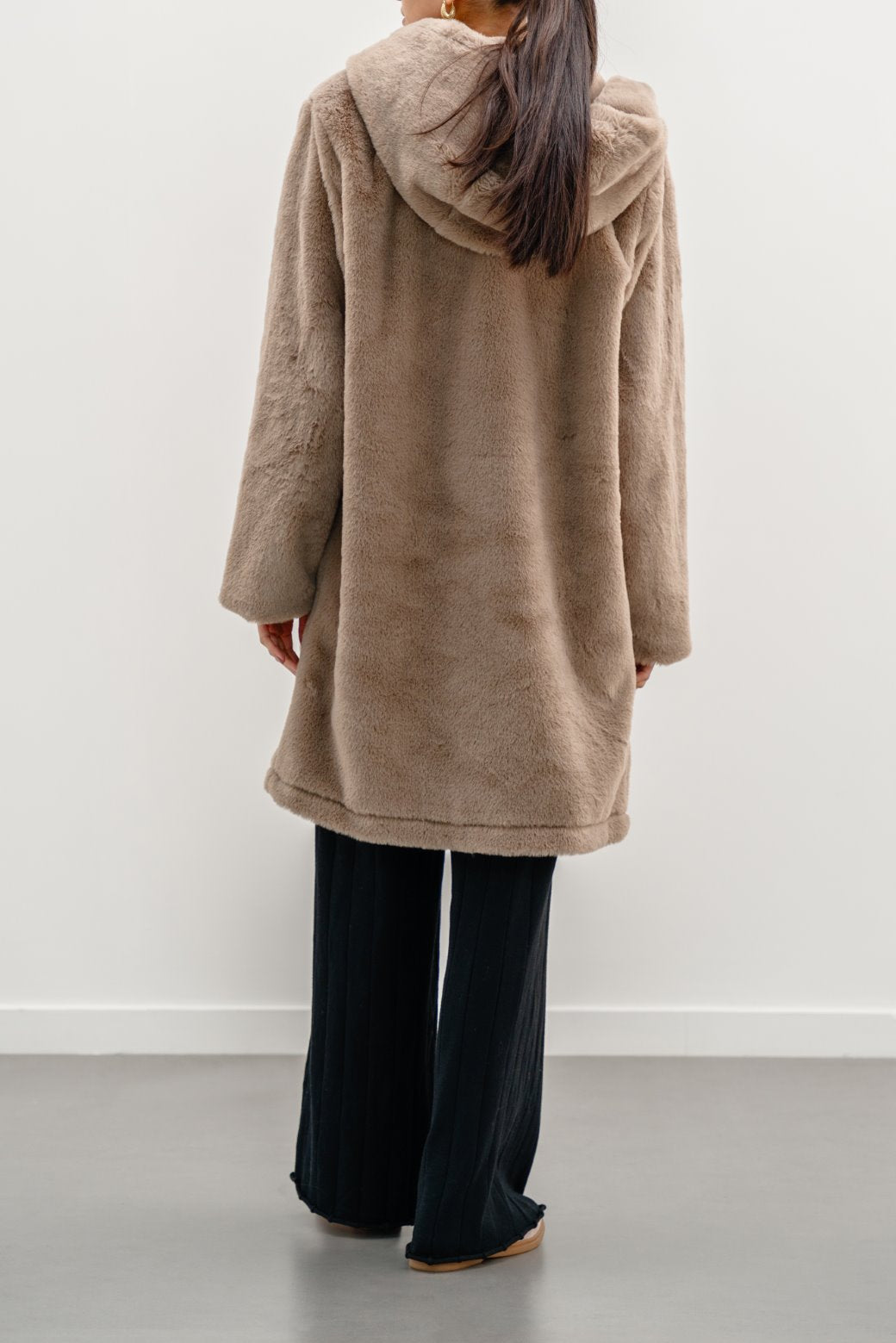 KHAKI LONG FUR JACKET