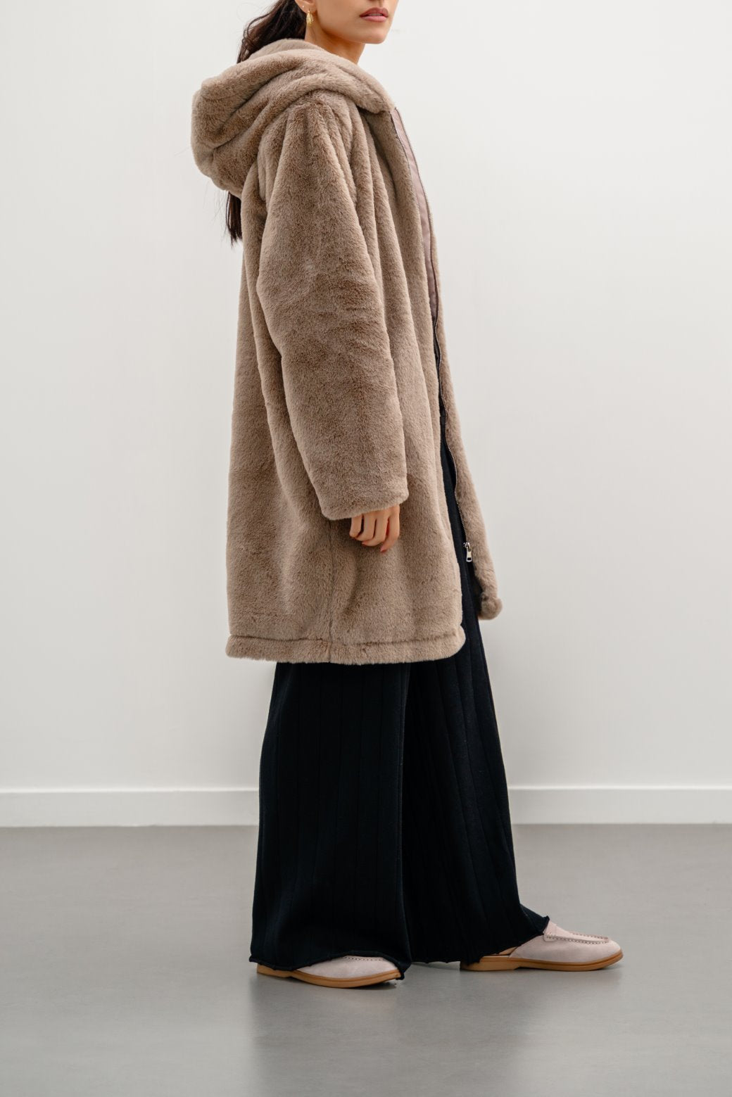 KHAKI LONG FUR JACKET