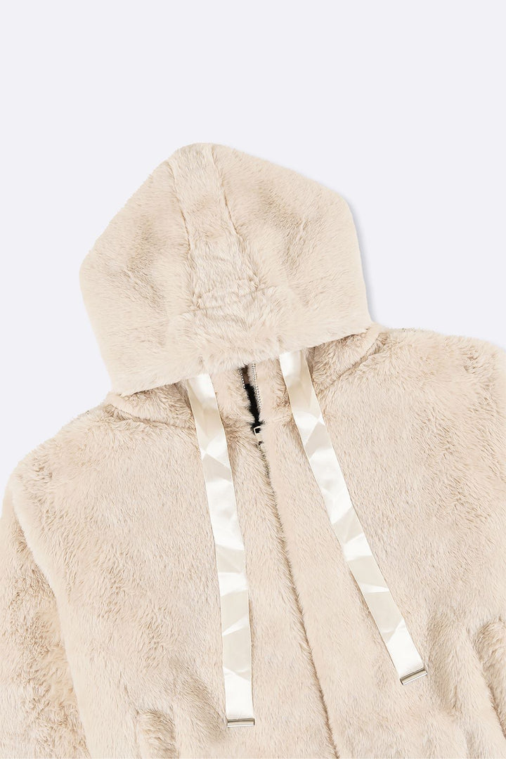 BEIGE SHORT FUR HOODIE