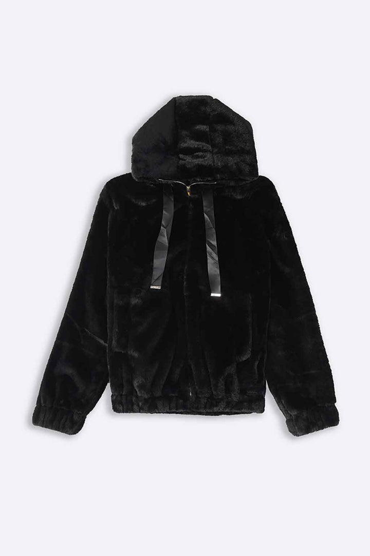 BLACK SHORT FUR HOODIE