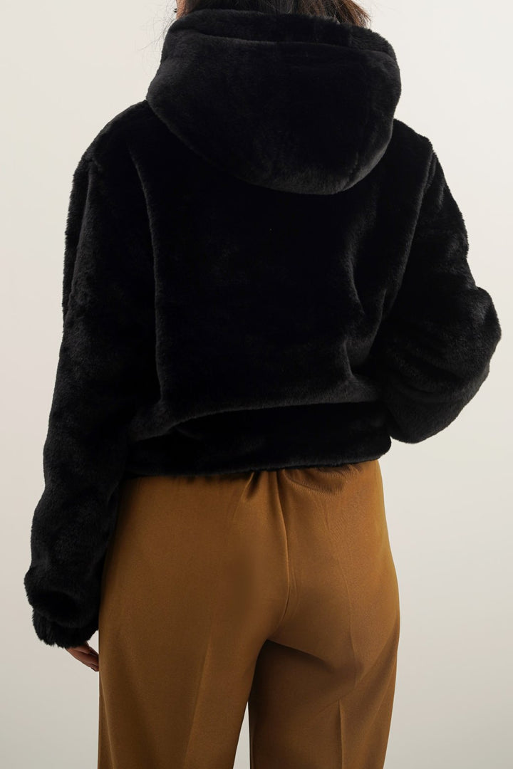 BLACK SHORT FUR HOODIE