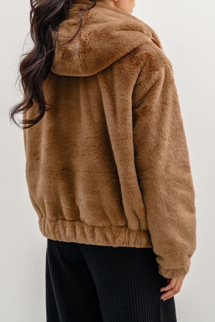 CAMEL SHORT FUR HOODIE