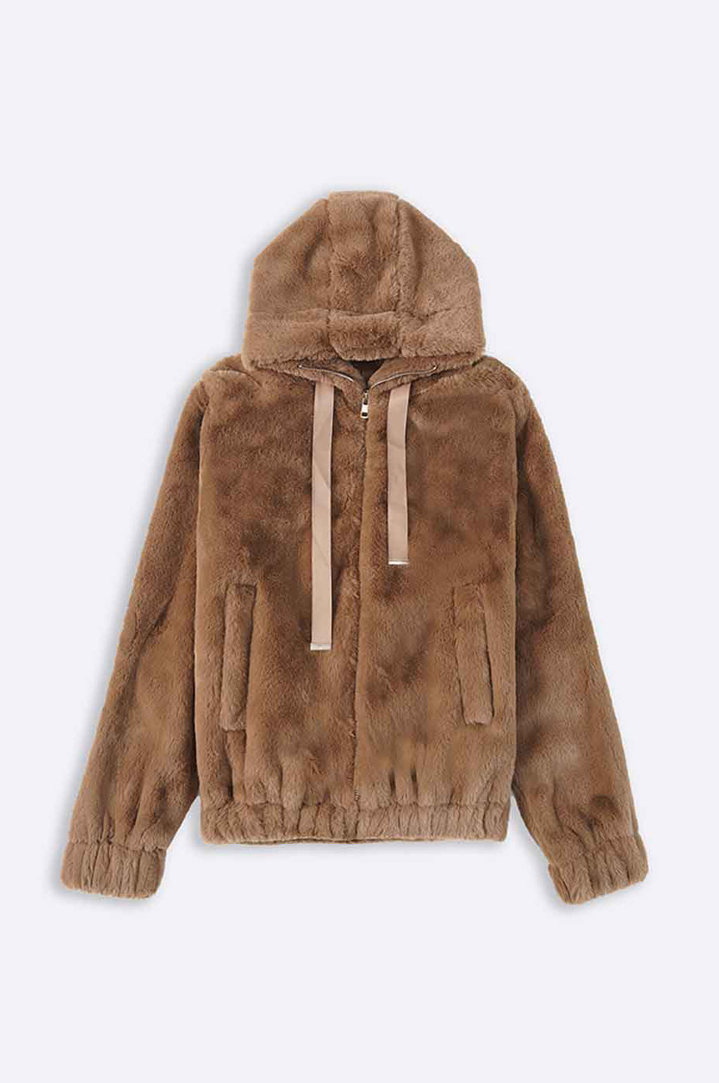 CAMEL SHORT FUR HOODIE