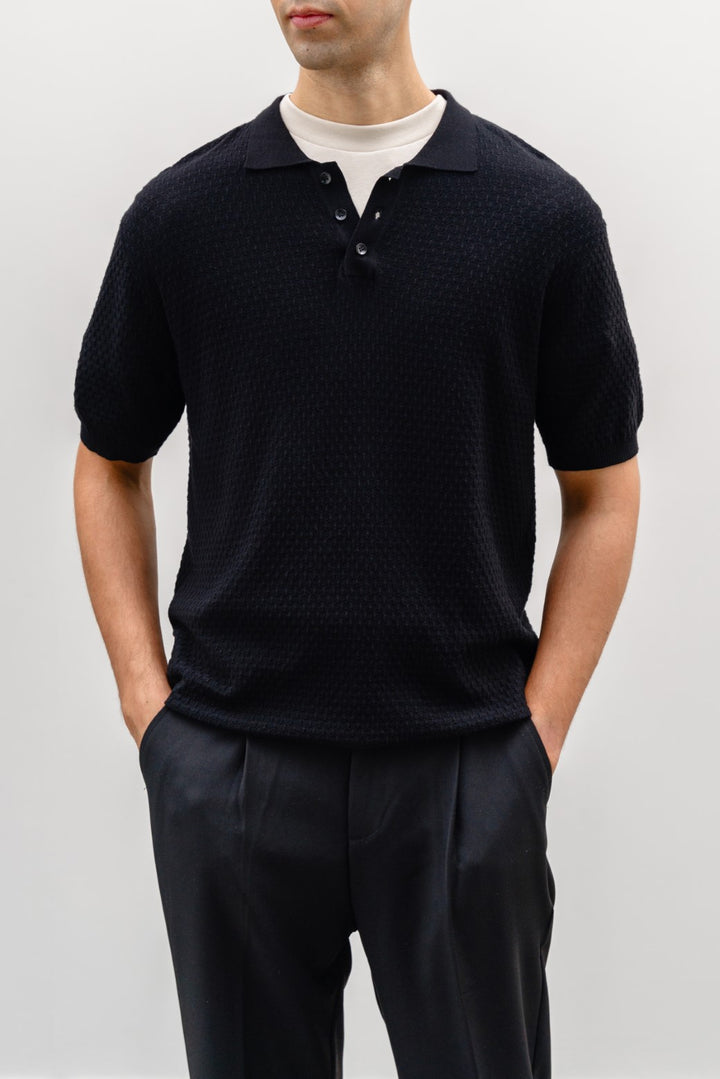 BLACK TEXTURED POLO