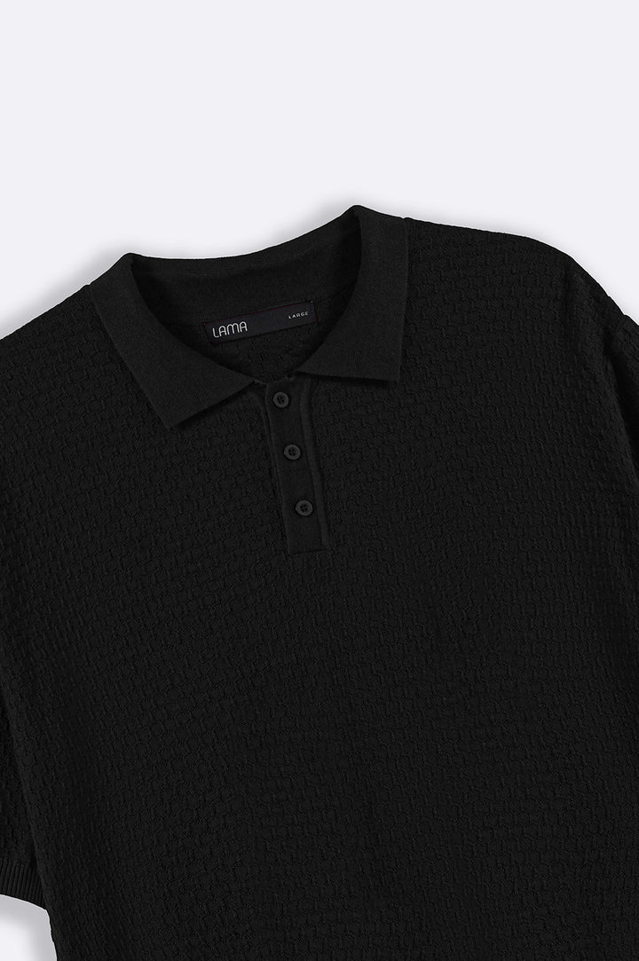 BLACK TEXTURED POLO